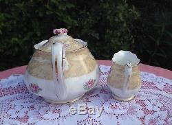 Royal Albert Devonshire Lace Teapot, tea cups, saucers, plates set for 4 -EUC