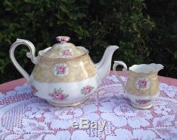 Royal Albert Devonshire Lace Teapot, tea cups, saucers, plates set for 4 -EUC