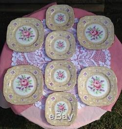Royal Albert Devonshire Lace Teapot, tea cups, saucers, plates set for 4 -EUC