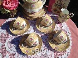 Royal Albert Devonshire Lace Teapot, tea cups, saucers, plates set for 4 -EUC