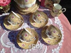 Royal Albert Devonshire Lace Teapot, tea cups, saucers, plates set for 4 -EUC