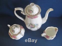 Royal Albert LADY CARLYLE Bone China 3pc Tea Set Teapot, Creamer & Sugar LNC