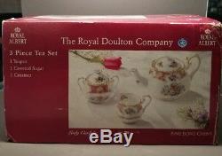 Royal Albert Lady Carlyle 3 Piece Tea Set -Teapot Sugar Creamer EXCELLENT With BOX