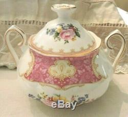 Royal Albert Lady Carlyle Bone China 3pc Tea Set, Teapot, Creamer, Covered Sugar