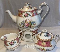 Royal Albert Lady Carlyle Tea Pot Warmer Creamer & Sugar Set MINT CONDITION