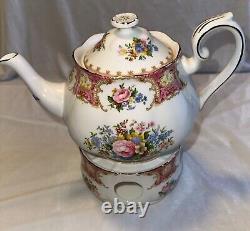 Royal Albert Lady Carlyle Tea Pot Warmer Creamer & Sugar Set MINT CONDITION