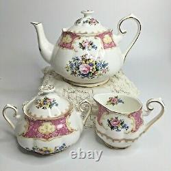 Royal Albert Lady Carlyle Tea Set Teapot Sugar Creamer Lids Bone China Floral