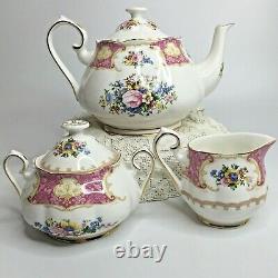 Royal Albert Lady Carlyle Tea Set Teapot Sugar Creamer Lids Bone China Floral