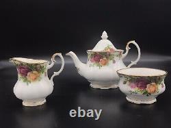 Royal Albert Old Country Rose TeaPot Sugar Creamer 2 Teacup & Saucers, 8 pc Set