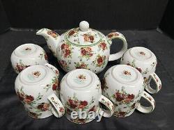 Royal Albert Old Country Roses Afternoon Tea Teapot With 5 Cups-mint Condition