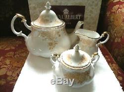 Royal Albert Old Country Roses GOLD Tea Pot, Cream Pitcher & Sugar Bowl Set NIB