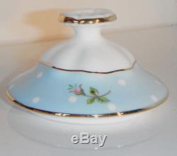 Royal Albert POLKA BLUE Rose Boxed Unused Teapot, Milk Jug & Sugar Bowl Set
