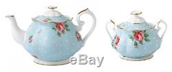 Royal Albert Polka Blue Vintage Teapot & Covered Sugar 2 Piece Set LAST ONE