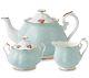 Royal Albert Polka Rose 3 Pc Tea Set Teapot Sugar Bowl & Creamer New Boxed