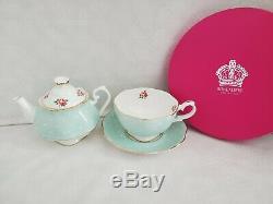Royal Albert Polka Rose Tea Set Stackable Teapot Cup Saucer New in Box