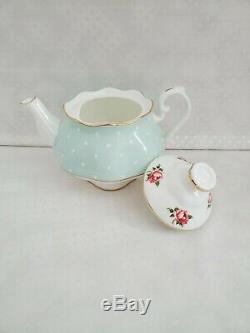 Royal Albert Polka Rose Tea Set Stackable Teapot Cup Saucer New in Box