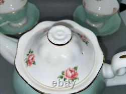 Royal Albert Polka Rose Teapot And Two Cups With Saucers Excellent Condition