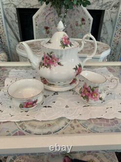 Royal Albert Prairie Rose tea set/Teapot, tea tile & creamer & open sugar (SALE)