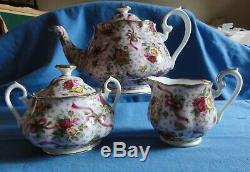 Royal Albert RUBY CELEBRATION 2002 TEA SET PINK CHINTZ Old Country Rose teapot +