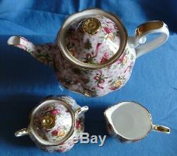 Royal Albert RUBY CELEBRATION 2002 TEA SET PINK CHINTZ Old Country Rose teapot +