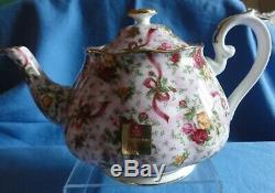 Royal Albert RUBY CELEBRATION 2002 TEA SET PINK CHINTZ Old Country Rose teapot +