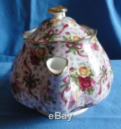 Royal Albert RUBY CELEBRATION 2002 TEA SET PINK CHINTZ Old Country Rose teapot +