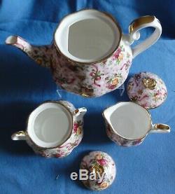Royal Albert RUBY CELEBRATION 2002 TEA SET PINK CHINTZ Old Country Rose teapot +