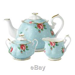Royal Albert Tea Set Teapot Sugar Bowl Cream Jug Polka Blue Brand New Unused