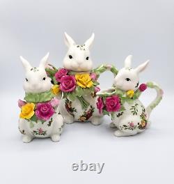 Royal Albert Teapot Old Country Roses Bunny Rabbit 3 Pc Teaset Creamer Sugar