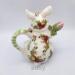 Royal Albert Teapot Old Country Roses Bunny Rabbit 3 Pc Teaset Creamer Sugar