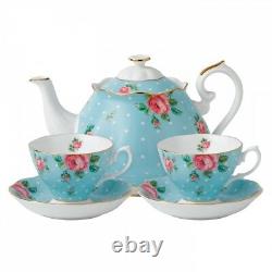 Royal Albert Teaware Polka Blue Teapot Tea Set for Two 3 piece set #POLBLU25823