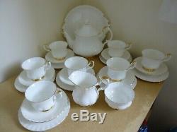 Royal Albert Val D'Or Tea Set inc Tea Pot White & Gold 25 Pieces