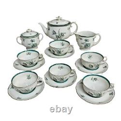Royal Bayreuth Tea Pot Set SERVICE FOR 6 Teal Tulip Germany US Zone 15 Pc. 1950s