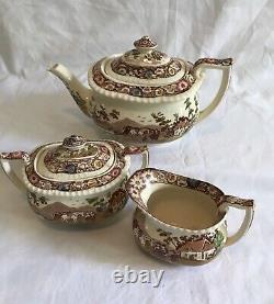 Royal Cauldon Transferware Tea Set, NATIVE, Sugar, Creamer, Teapot