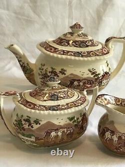 Royal Cauldon Transferware Tea Set, NATIVE, Sugar, Creamer, Teapot