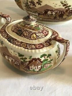 Royal Cauldon Transferware Tea Set, NATIVE, Sugar, Creamer, Teapot