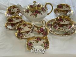 Royal Chelsea Golden Rose Tea set Teapot Salad Plates cup Saucer Fine Bone China