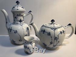 Royal Copenhagen Blue Fluted Half Lace Coffee Tea Pot Creamer Set 5 Pieces