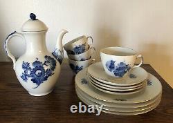 Royal Copenhagen Coffee Tea Set 14 Pieces Blue Flowers Braided Coffee Pot withLid