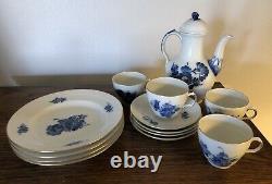 Royal Copenhagen Coffee Tea Set 14 Pieces Blue Flowers Braided Coffee Pot withLid