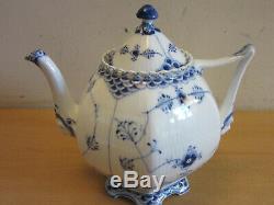 Royal Copenhagen Tea Set Blue Fluted Full Lace w Face 1119 Tea pot creamer Sugar