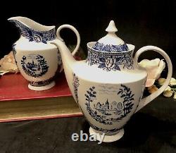 Royal Liverpool Tea Pot and Creamer set Blue and White transferware