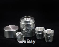 Royal Selangor Pewter Tea Caddy with Tea Scoop Lid and Two Tea Cups