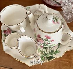 Royal Winton Breakfast Set One Scotch Thistle TeaPot Toast Rack Tray Cup Cream