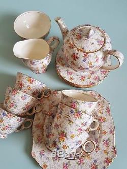 Royal Winton Eleanor Tea Set for Six Floral Chintz 22 pieces with Teapot Mint