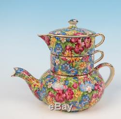 Royal Winton ORIGINAL 1950s JOYCE LYNN STACKING TEAPOT Mini Tea Set Sugar Chintz