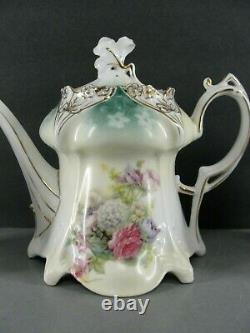 Rs Prussia Antique Hand Painted Porcelain Tea Set? Tea Pot Sugar Creamer Lot 3