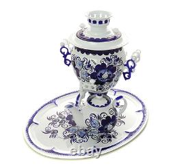 Russian Electric Samovar Tray Teapot Set Gzhel for 110 volts