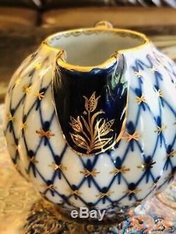 Russian Imperial Lomonosov Porcelain Tea pot 16 pc set Blue /22K GOLD