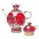 Russian Imperial Lomonosov Porcelain Set Two Teapots Small, Big Rooster Cockerel